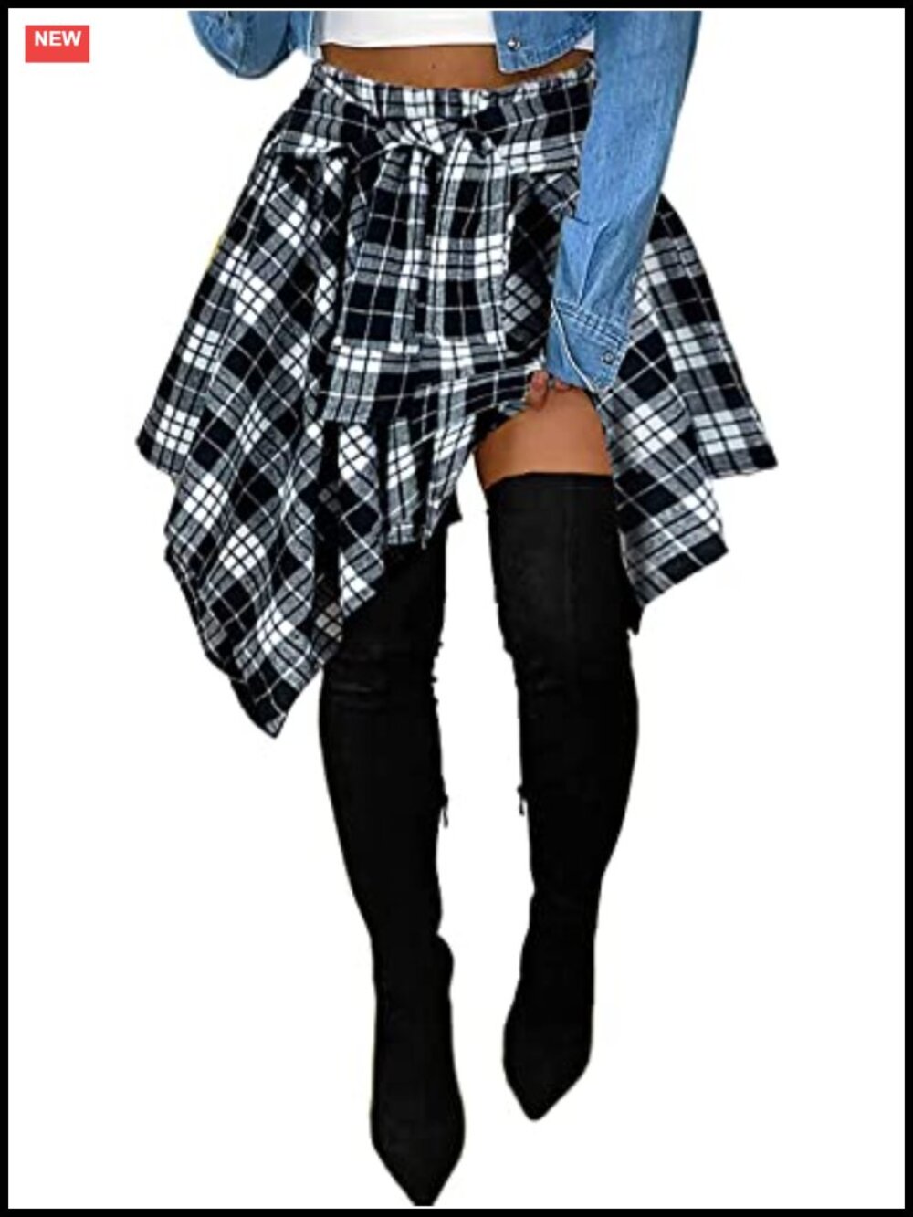 Plaid Skort High Waisted Tie Front Pleated Asymmetrical Summer Skirt with Shorts